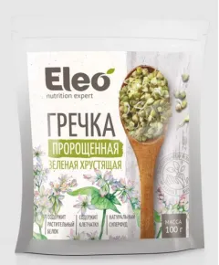 Гречка пророщенная зеленая хрустящая, 100 г, серия Eleo