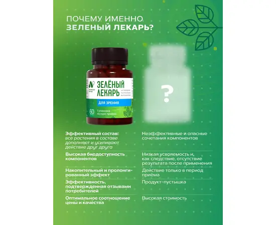 Для зрения фитокомплекс Зеленый лекарь, 60 капсул, изображение 10