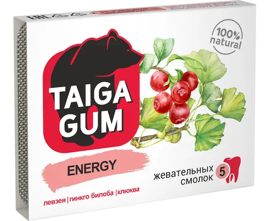 Смолка Taiga Gum ENERGY без сахара, 5 шт.