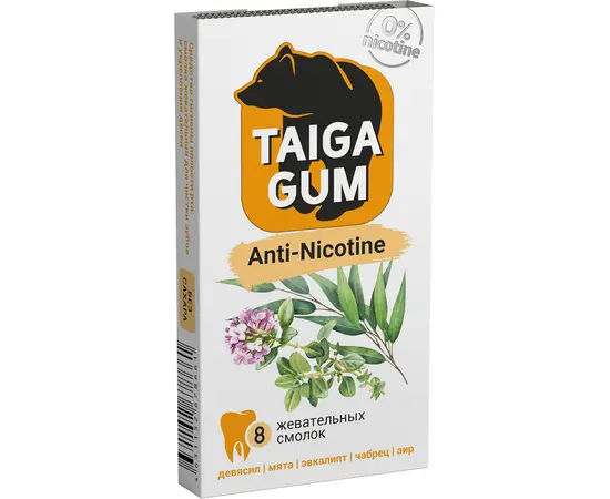Смолка Taiga Gum ANTI-NICOTINE без сахара, 8 шт.